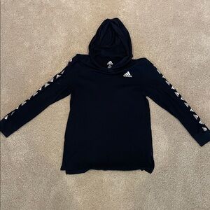 Adidas black longsleeve hooded tee with white logos, boys size M (10/12)